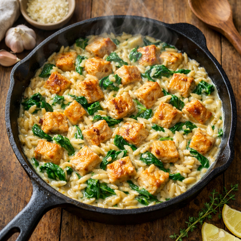 One-Pan Creamy Garlic Chicken and Orzo